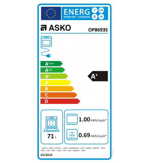 ASKO 雅士高嵌入式OP8693S烤箱高温自清洁60厘米