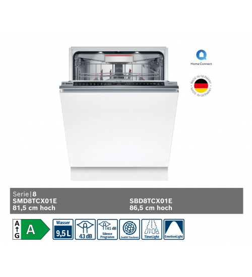 Bosch博世8系嵌入式SMD8TCX01E洗碗机 时间之光 家居互联 德国制造