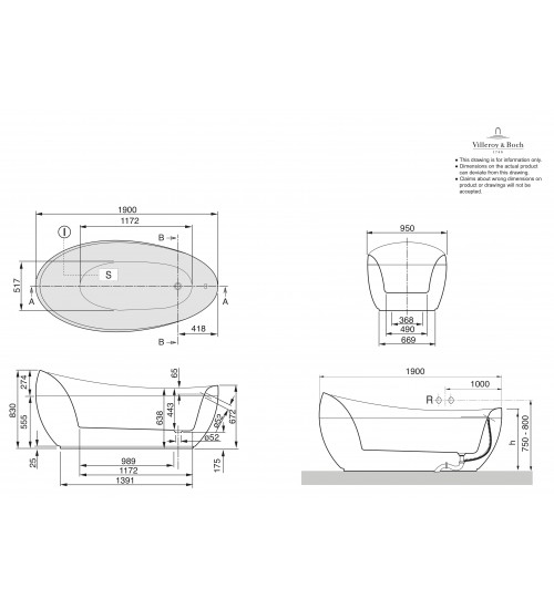 德国唯宝Villeroy＆Boch Aveo 新款 二代 独立式浴室白色无缝 UBQ194AVE9T1V-01