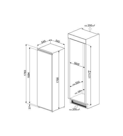Smeg 斯麦格单门嵌入式冷冻柜冰箱S7220FNDP1无霜