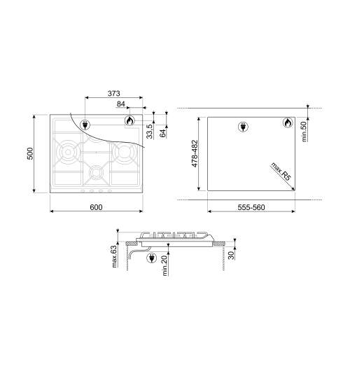 Smeg 燃气灶 SER60SGH3 嵌入式四眼燃气灶