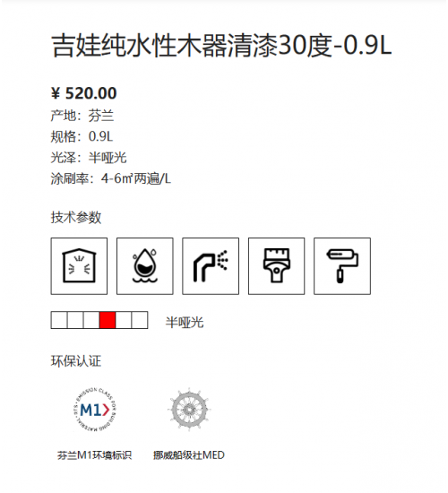 芬琳吉娃纯水性木器清漆（30度）0.9L