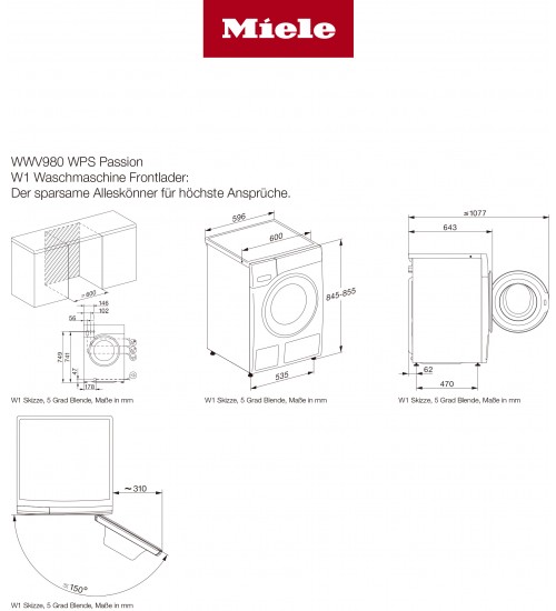 德国Miele 美诺 9kg全自动滚筒洗衣机 wwv980